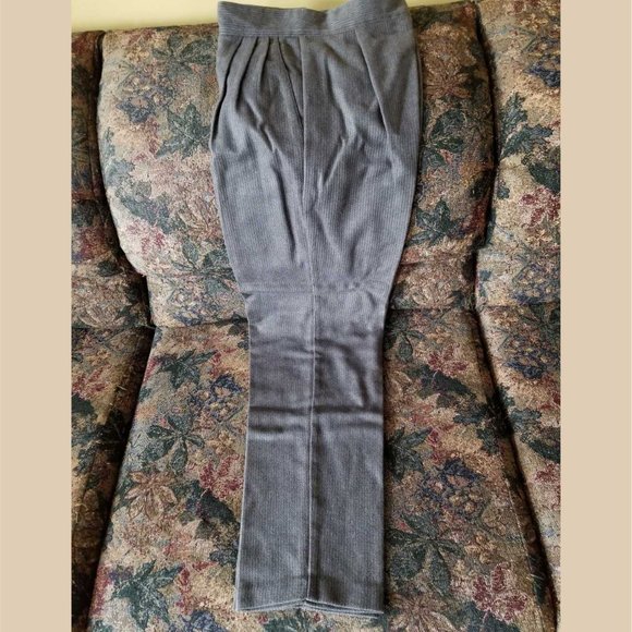 Vintage 90s, gray, flecked green/gray & brown stripes, pleated dress pants, M - Picture 3 of 7